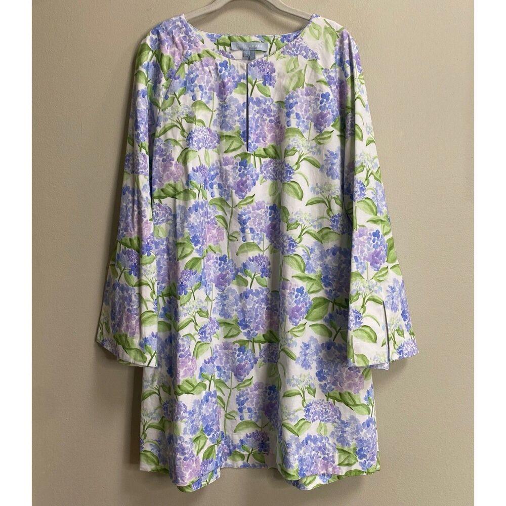 Hill House Blue Hydrangea Print The Artemis Bell Sleeve Shift Dress Size Large - Picture 5 of 16